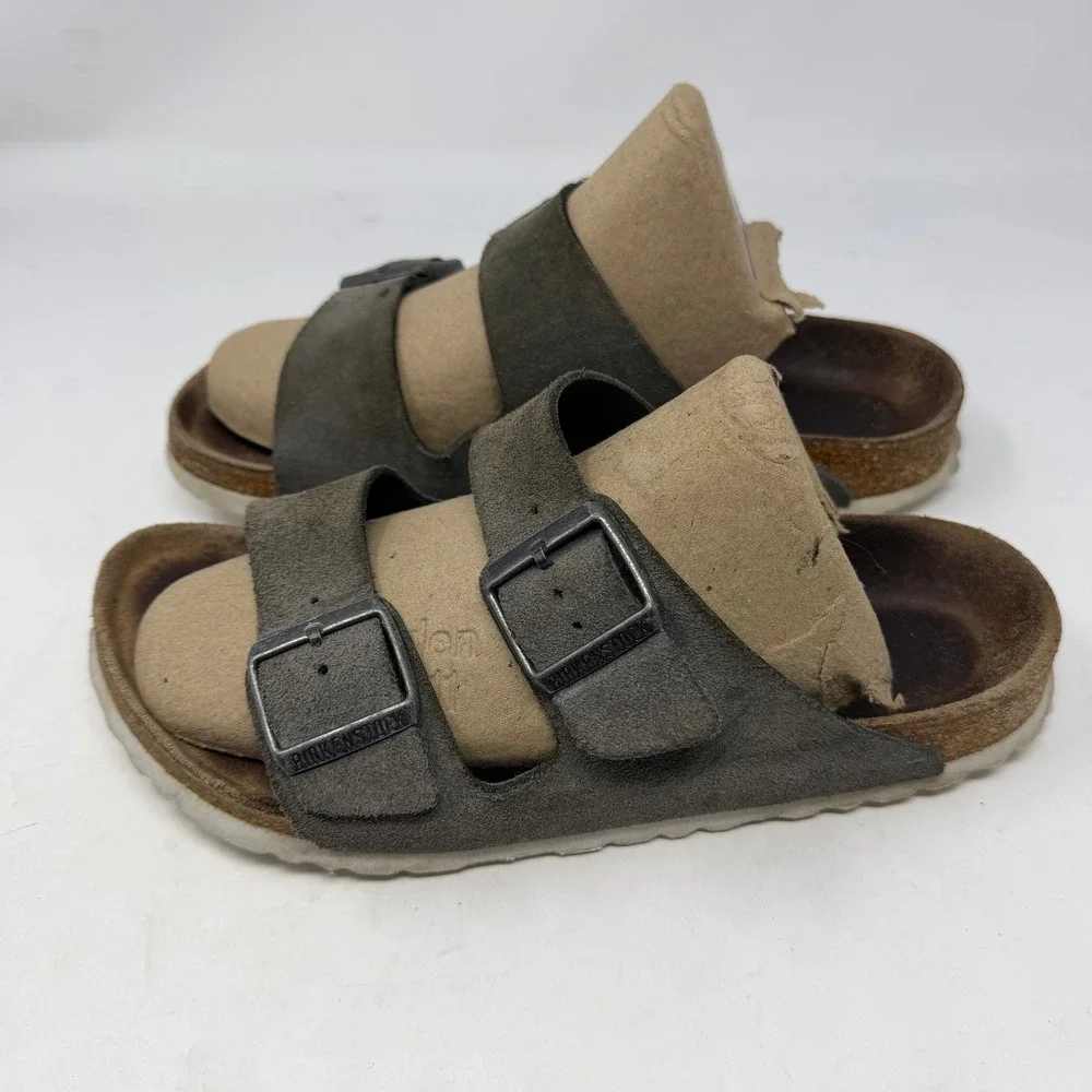 Birkenstock Arizona Sandals Size 42 Olive Green Suede Two Strap Good Condition